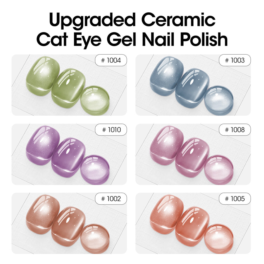 Gellen Cat Eye Gel Nail Polish Kit with Magnet, 6×10ml Glossy Mirror Effect Natural Glitter Gel Polish Set, Soak off Nail Gel At Home Salon Use