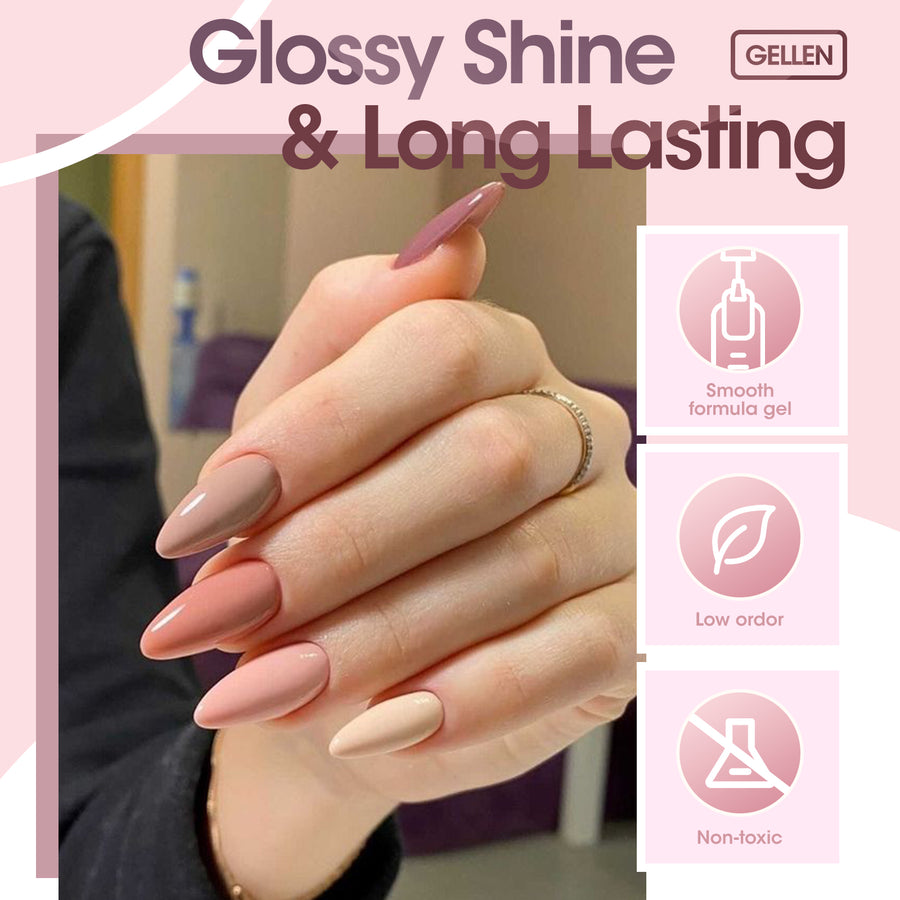 Gellen Gel Nail Polish Kit, 16 Colors Gel Polish Nudes Pink Red Brown Soak Off Nail Gel Polish Set with Top and Base Coat, UV Nail Gel DIY Salon Nail Art Valentine Gift for Women