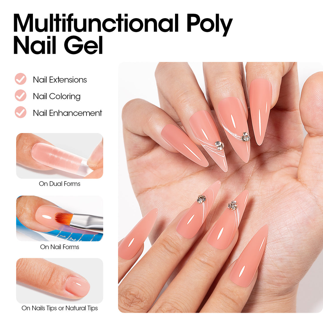 Gellen Poly Gel Nail Extension Gel, 60g Peachy Nude Builder Nail Gel Long Lasting Trendy Nail Art Design for Salon Manicure Beginner Easy DIY