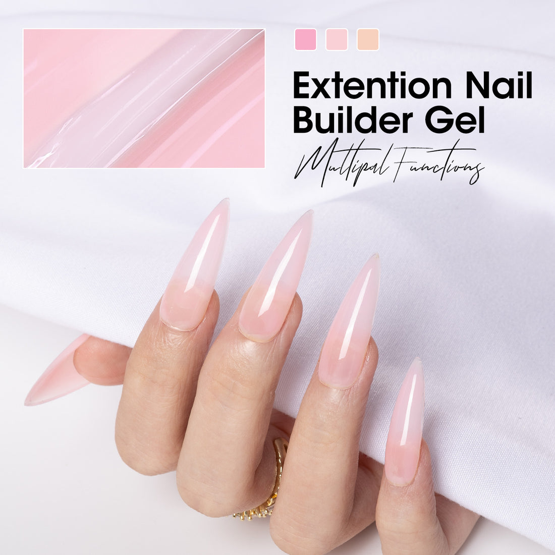 Gellen Builder Nail Gel, 4 Colors Nail Extension Gel Set White, Hot Pink, Nude Pink, Light Orange Hard Gel Builder Nail Extension for Nail Art