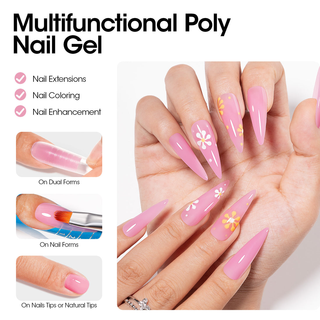 Gellen Poly Gel Nail Extension Gel, 60g Natural Pink Builder Nail Gel Long Lasting Trendy Nail Art Design for Salon Manicure Beginner Easy DIY