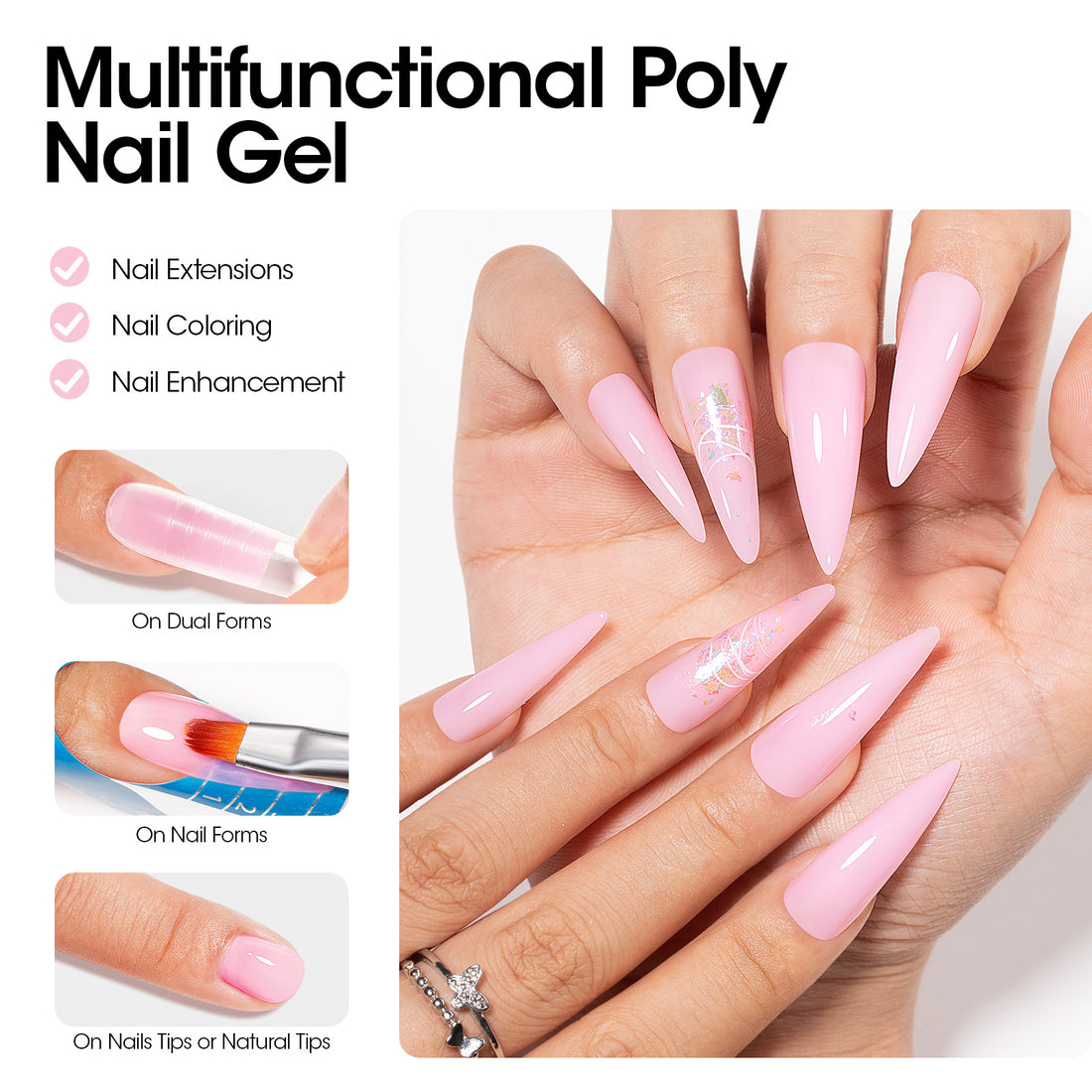 Gellen Poly Gel Nail Extension Gel, 60g Baby Pink Builder Nail Gel Long Lasting Trendy Nail Art Design for Salon Manicure Beginner Easy DIY