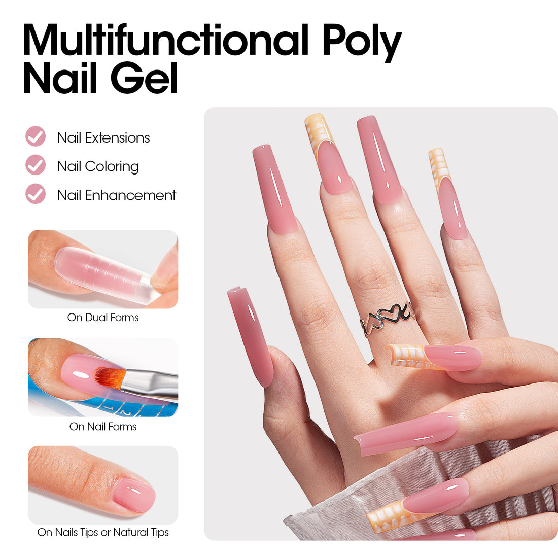 Gellen Poly Gel Nail Extension Gel, 60g Pink Nude Builder Nail Gel Long Lasting Trendy Nail Art Design for Salon Manicure Beginner Easy DIY