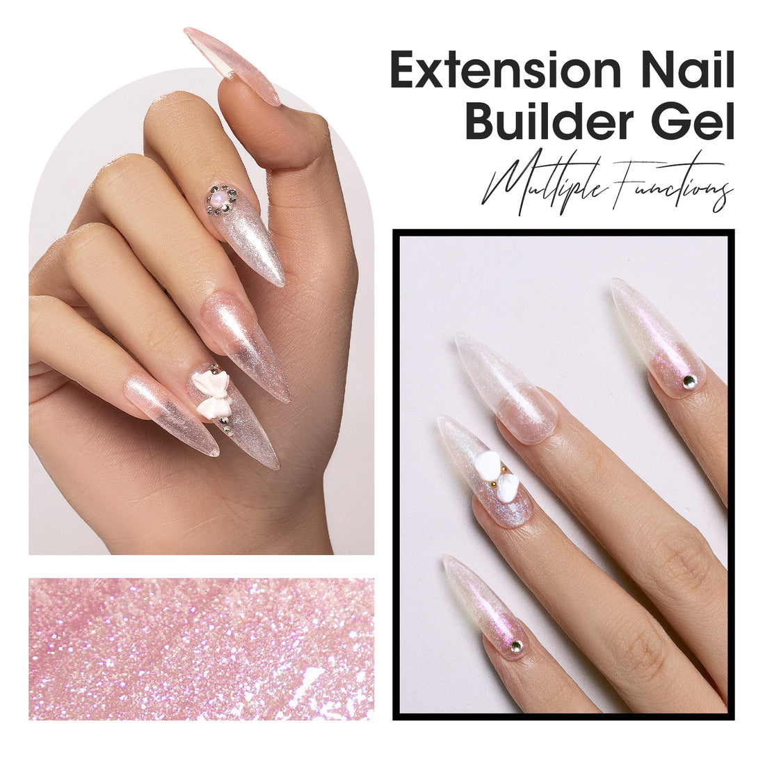 Gellen Builder Nail Gel, 4 Colors Nail Extension Gel Set Sheer Shimmer Hard Gel Builder Nail Extension for Nail Art