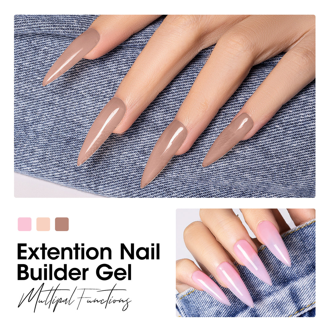 Gellen Builder Nail Gel, 4 Colors Nail Extension Gel Set White, Light Pink, Light Orange, Brown Hard Gel Builder Nail Extension for Nail Art