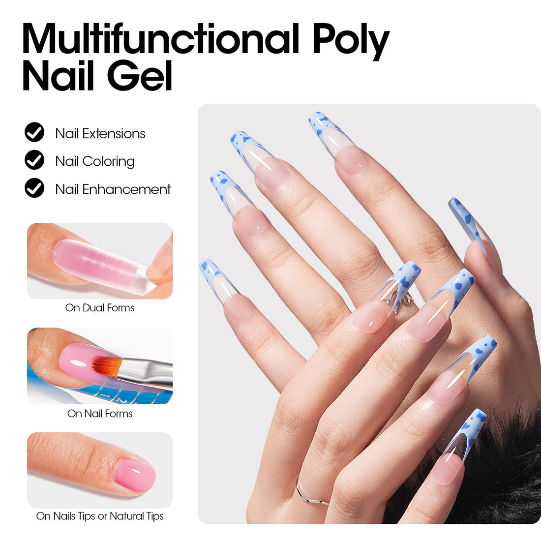 Gellen Poly Gel Clear Nail Extension Gel, 60g Clear Builder Nail Gel Long Lasting Trendy Nail Art Design for Salon Manicure Beginner Easy DIY