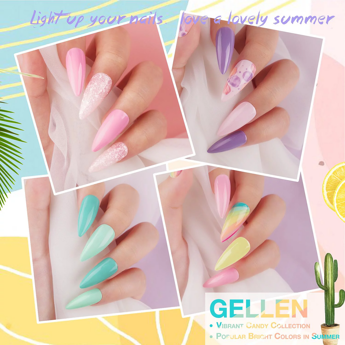 Gellen Nail Gel Polish Kit with Base Top Coat, 16 Colors Gel Nail Polish Set, Bright Candy Tones Spring Summer Color Nail Gel Polish Gifts for Women Girls