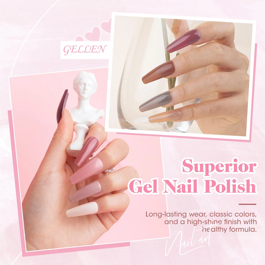 Gellen 12 Colors Nudes Gel Nail Polish Starter Kit - with 72W UV/LED Nail Lamp