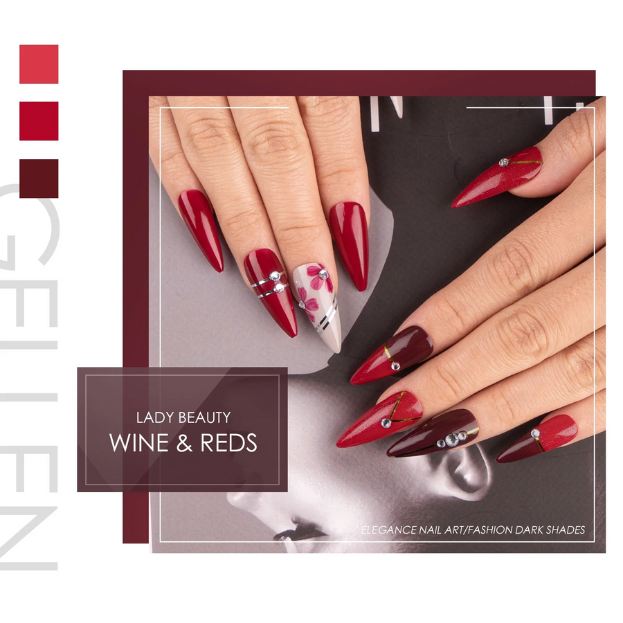 Gellen 12 Colors Wine Red Browns Gel Nail Polish Starter Kit - with 72W UV/LED Nail Lamp & Base Top Coat Gel Polish Kit