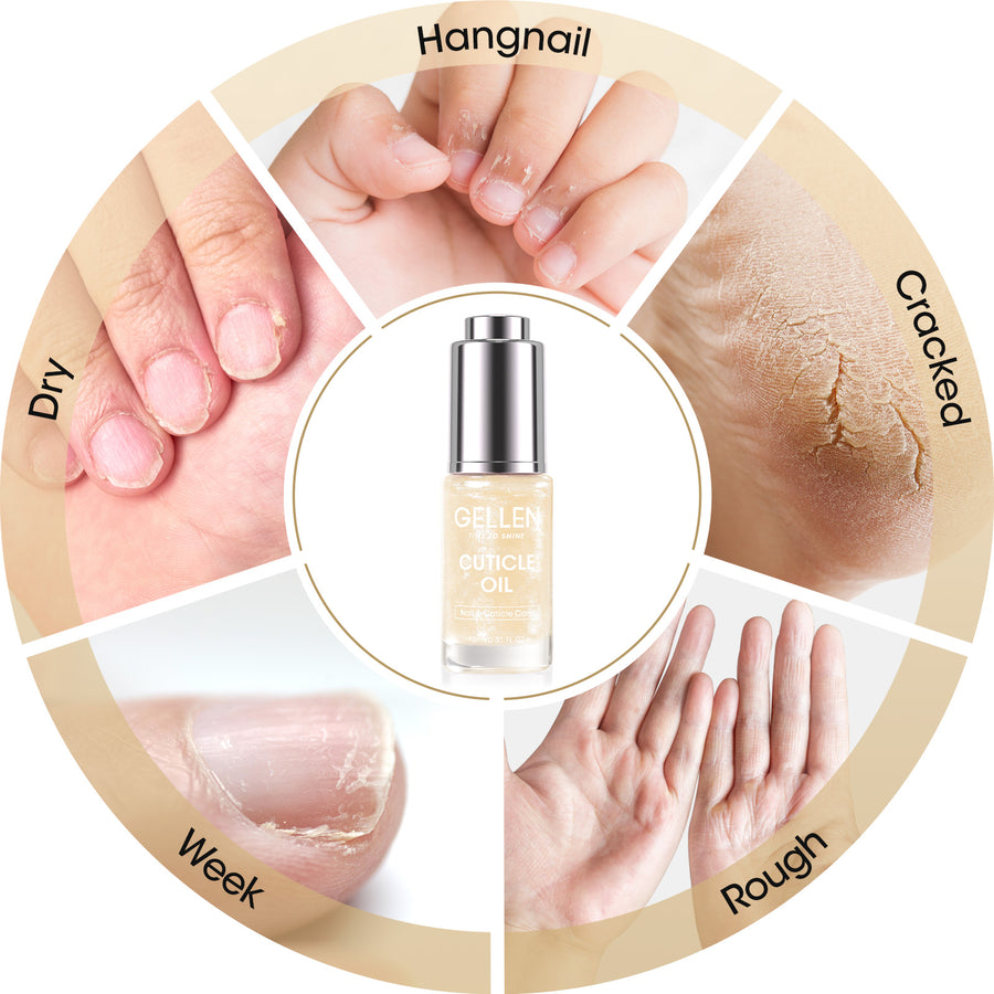Gellen Nail Cuticle Oil for Growth and Strength, 15ml Vitamin E Nail Nourishing Oil for Hydrating, Moisturizing, Strengthening, Cuticle and Skin Nail Care for Women, Jasmine Scent, Gold Shimmer