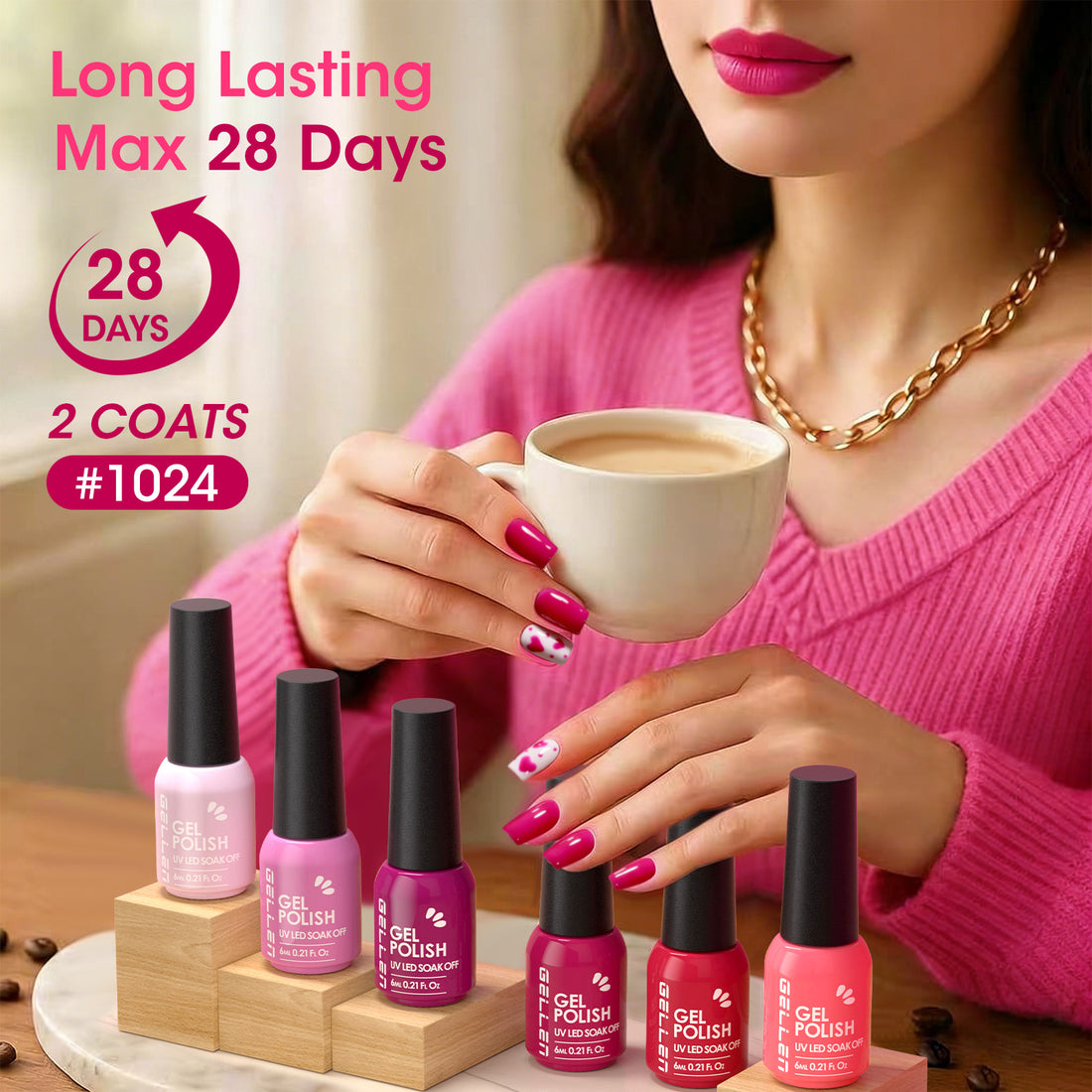 Gellen Gel Nail Polish Set of 6 Same Color Same Bottle Nude Pink Rose Red Glossy Gel Polish, Soak off Gel Nail Kit for DIY Home Gel Manicure Set for Nail Art