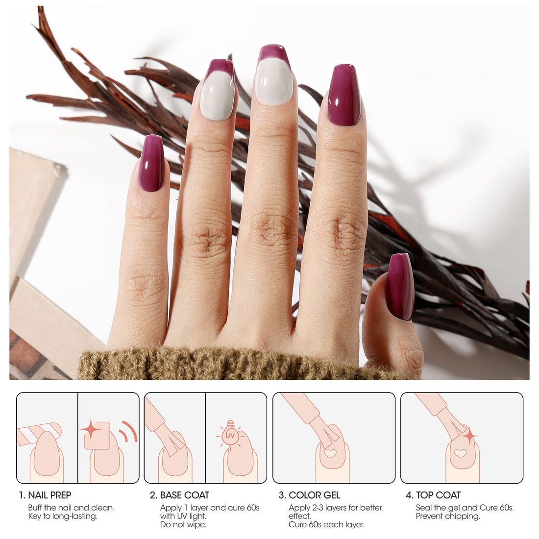 Gellen Purple Pink Gel Nail Polish Set, 6 Colors Neon Pink Red Purple Jelly Gel Polish, No Wipe Soak Off UV Gel for DIY Manicure Valentine's Day Spring Summer, 10ml/0.33oz