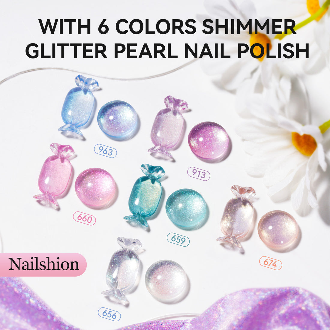 Nailshion Quick Air Dry Nail Polish Set, 16 Colors 10ML Jelly Glitter Shimmer Holographic Nail Polish with Clear Base Top Coat and 35Pcs Remover Pads Summer Regular Nail Lacquer Gift for Women Girls