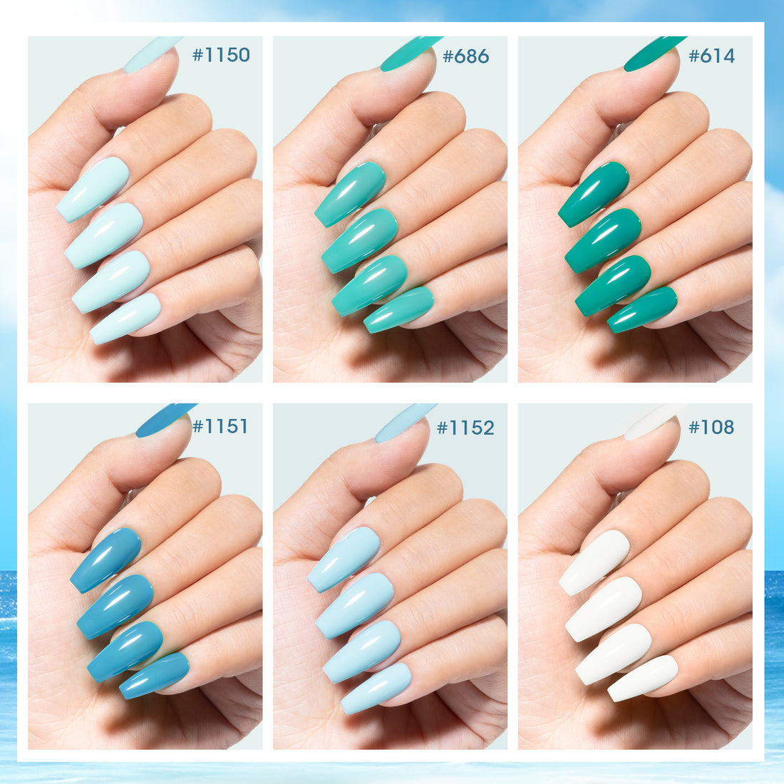 Gellen Nail Polish, Quick Air Dry 6 Colors Nail Lacquer Set Summer Ocean Blue Trendy Nail Polish Kit for Nail Manicure DIY Art Home, No UV Light Needed, 0.33 oz Each Bottle