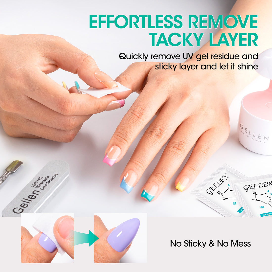 Gellen Nail Cleanser Pads, 200Pcs Individually Wrapped Alcohol Prep Pads Nail Shine Wipes with 76% Isopropyl, Acetone Free Natural Nail Cleaning Alcohol Wipe for Press-On Gel Polish Nail Art Supplies