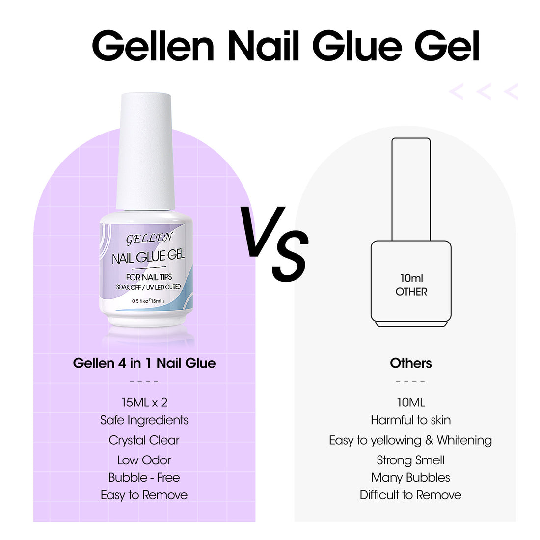 Gellen Nail Gel Glue for Nail Tips, 15ML UV Light Needed Nail Gel As Base Gel, As Rhinestone Glue, As Nail Tips Glue for Clear Press on Acrylic and False Nails