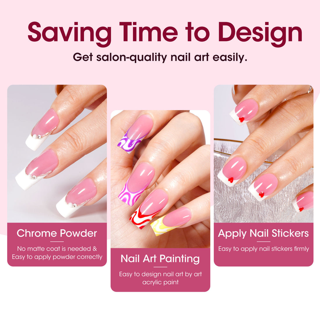 Gellen French Tips Press on Nails - 150 Pcs Pink Long Square, Salon Acrylic Press on Nails Soft Gel Nail Tips, 15 Sizes Fake Nails 3 in 1 Pre-french French Tips Full Cover Tips for Nail Art