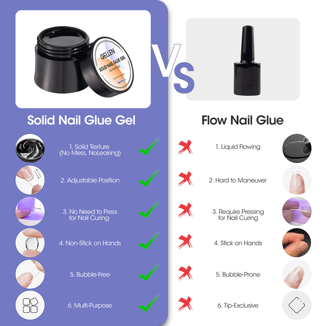 Gellen Nail Glue Gel for Fake Nails Tips, 1Pc 15g Solid Gel Nail Glue for Press ons Nails with 60ml Nail Glue Remover Set
