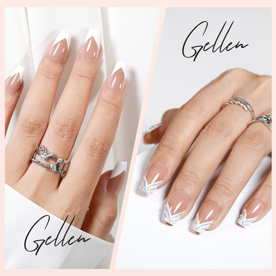 Gellen French Tips Press on Nails - 150 Pcs Brown Medium Coffin, Salon Acrylic Press on Nails Soft Gel Nail Tips, 15 Sizes Fake Nails Full Cover Tips for Nail Art