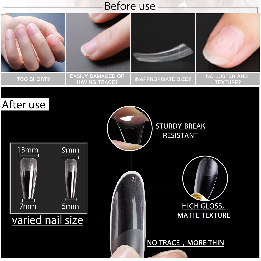 Gellen Gel Nail Kit, Nail Tips and Glue Gel Kit with Base & Top Coat, 240Pcs Full Matte Coffin False Nails Tips and UV Nail Lamp, Fast Nail Extension Set