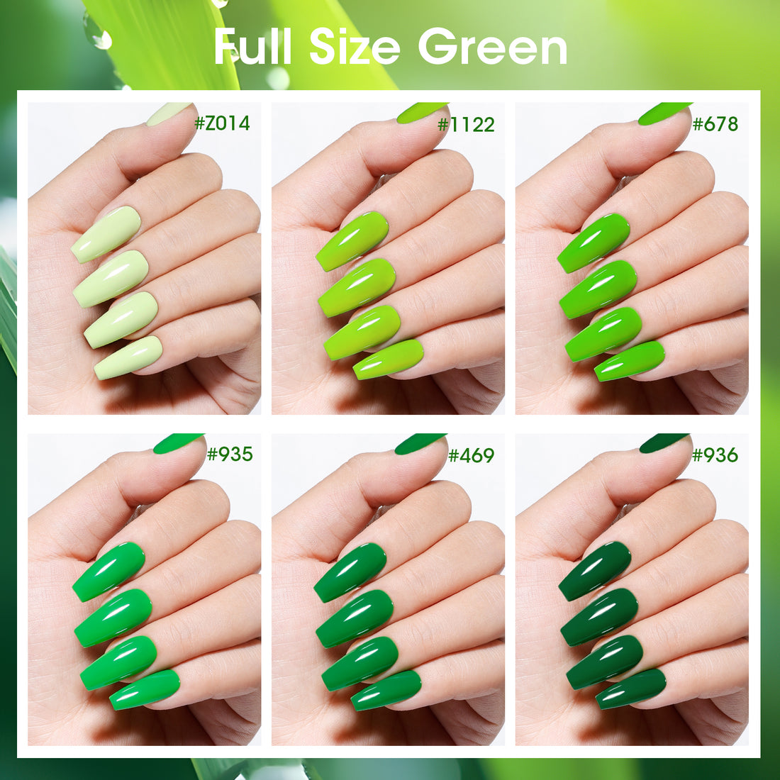 Gellen Nail Polish, Quick Air Dry 6 Colors Nail Lacquer Set Summer Emerald Green Trendy Nail Polish Kit for Nail Manicure DIY Art Home, No UV Light Needed, 0.33 oz Each Bottle