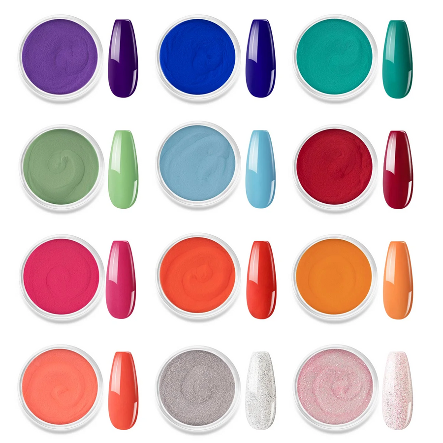 Candy Lover Dip Powder Nail Dip Powder Set, 12 Nail Dip Colors, Holiday Colors Collection Dipping Powder, Red Yellow Orange Green Blue Glitter Dip Manicure