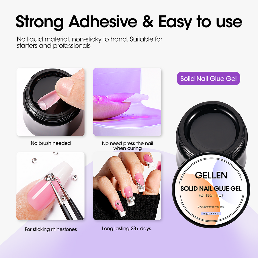 Gellen French Tips Gel Nail Kit - 240 Pcs Pink Short Square, Salon Acrylic Nail Kits Including Gel Top Coat and Base Coat, UV Lamp, Solid Nail Glue Gel, Nail Charms for French Tip Manicure