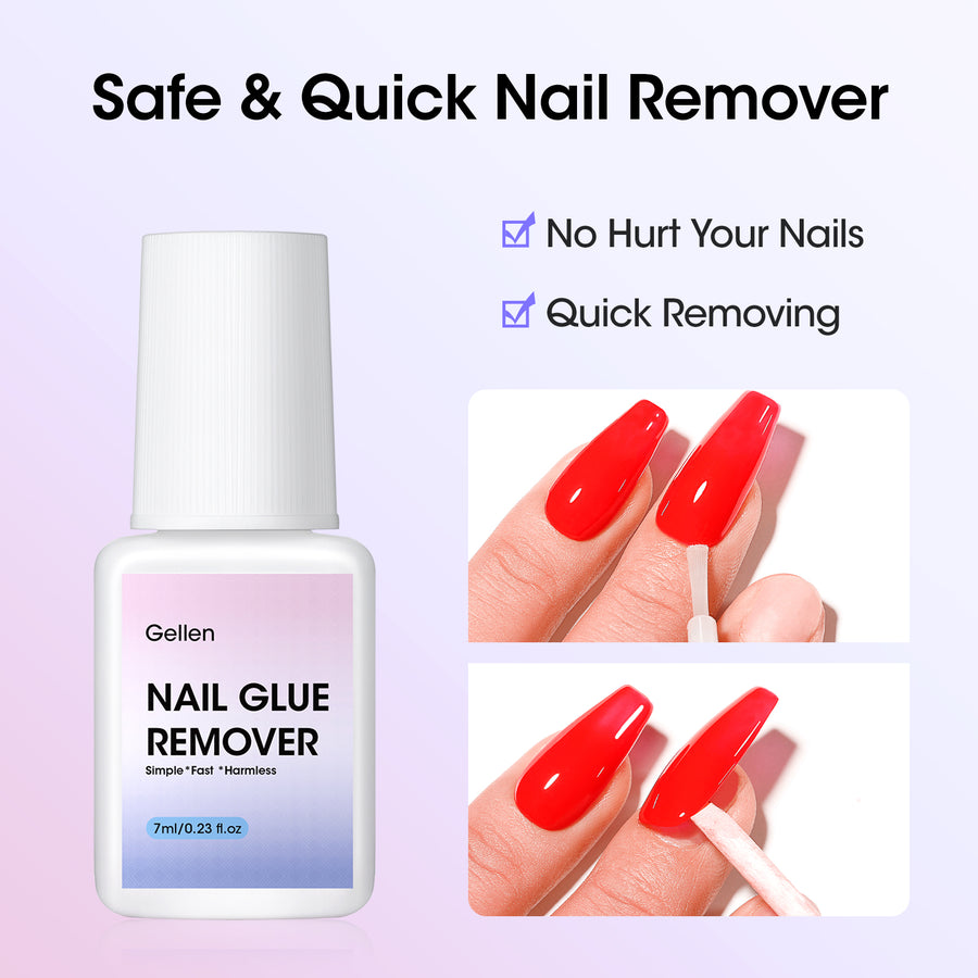 Gellen Nail Glue for Press on Nails with Nail Glue Remover, Air Dry Nail Glue and Acrylic Nail Glue Remover Set for Fake Nail Tips, 0.23 fl oz Each