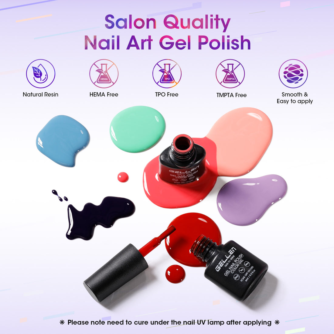 Gellen 71Pcs Gel Nail Polish Kit with 54W UV Light, 32Colors Mist & Sparkle All Seasons Hema-Free Gel Polish Set with 5pcs Functional Gel Top Base Coat, Nail Art Salon Manicure for Women