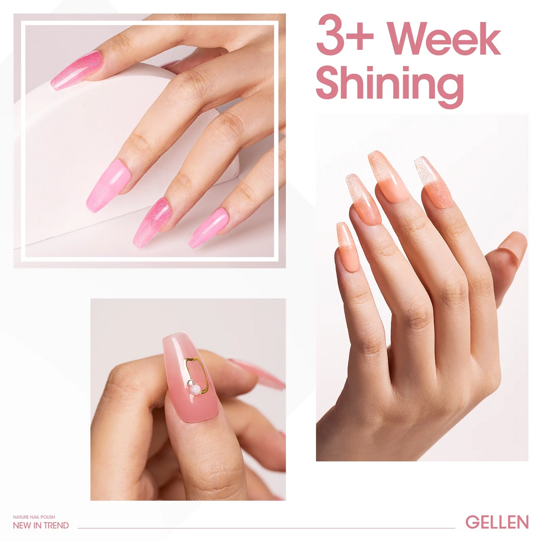 Gellen Gel Nail Polish Kit - Nude Pinks Jelly Gel & Shimmering Gel Polish, Soak off Nail Gel Manicure Set 10ml