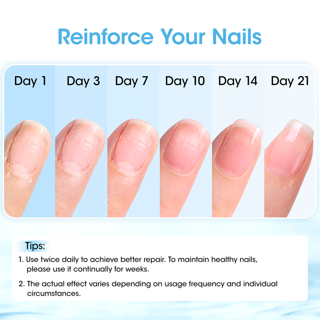 Gellen 15ml Nail Strengthener, Air Dry Clear Finish Nail Growth Strengthener for Thin Weak and Damaged Nails Repair Solution with Protein Keratin Calcium Nourish Nail Care Treatment, Ocean Scented