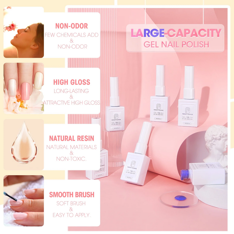 Perfect Summer Gel Nail Polish, 12 Colors Gel Polish, 12 ml Each, Nude Gel Nail Set, Gel Polish Kit, Soak Off Nail Polish Set, Salon Nail Gift for Women Girls, Nail Tech Supplies Gel Polish Set