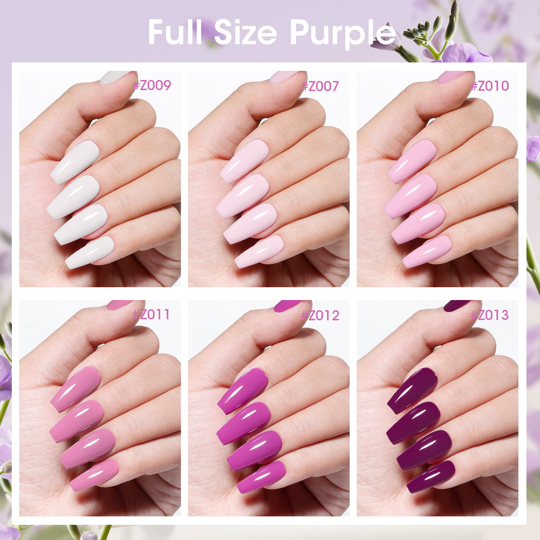 Gellen Nail Polish, Quick Air Dry 6 Colors Nail Lacquer Set Lavender Purple Trendy Nail Polish Kit for Nail Manicure DIY Art Home, No UV Light Needed, 0.33 oz Each Bottle