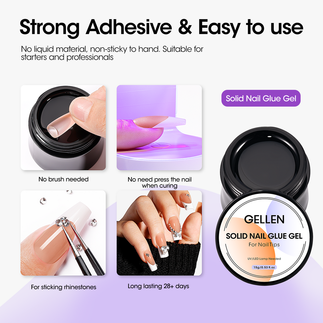 Gellen French Tips Gel Nail Kit - 240 Pcs Brown Short Square, Salon Acrylic Nail Kits Including Gel Top Coat and Base Coat, UV Lamp, Solid Nail Glue Gel, Nail Charms for French Tip Manicure