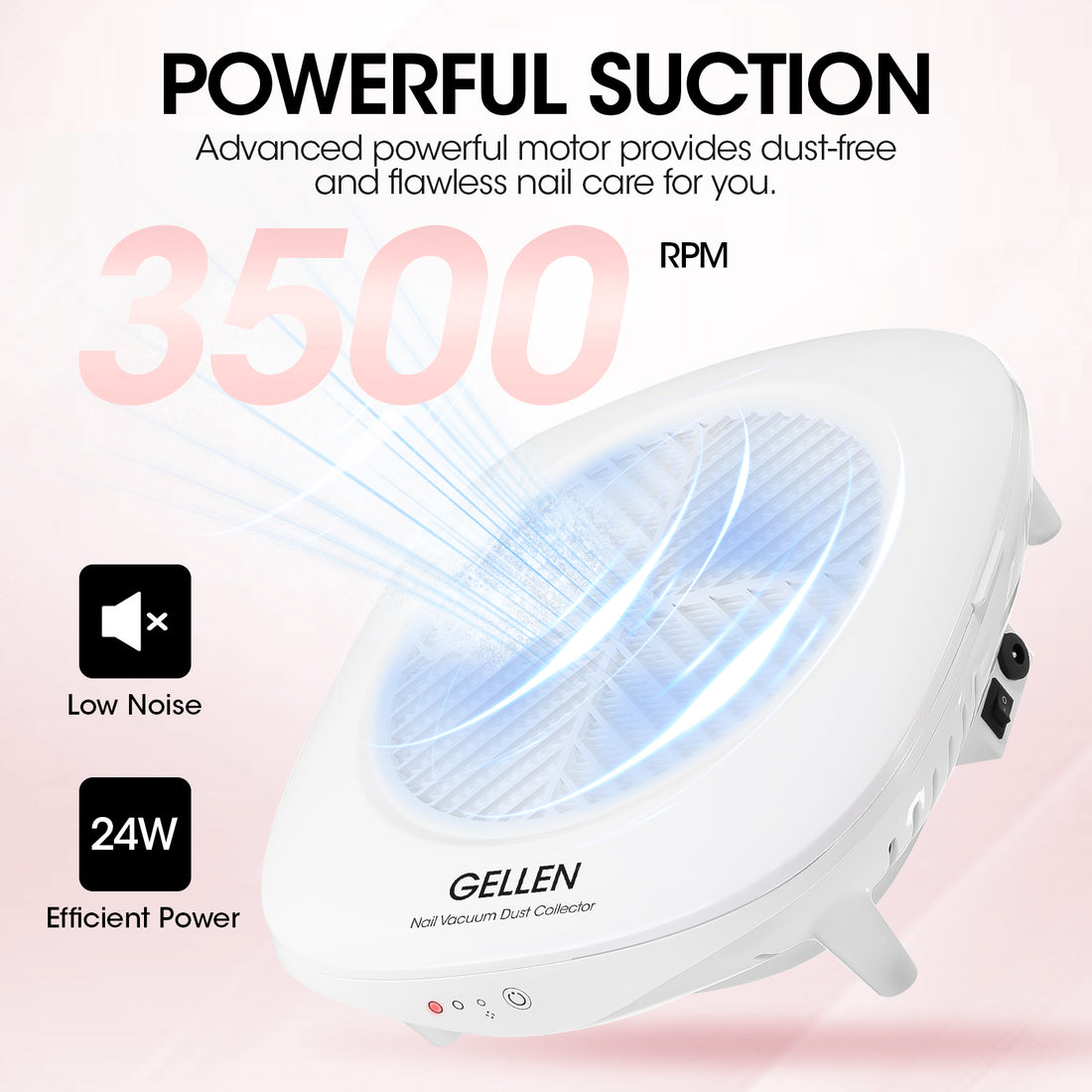 Gellen Nail Dust Collector with Reusable Filter&Dust Brush Nail Tech Vacuum Dust Fan Low Noise Powerful Suction Dust Extractor Electric Machine