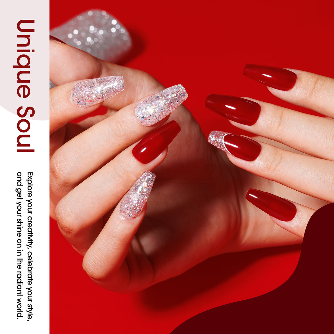 Gellen Red Gel Nail Polish and Sliver Glitter Gel Polish, 10ml Sparkle Silver Nail Polish Soak Off No Wipe UV Gel for Nail Art Salon Manicure DIY, Christmas Gifts for Women