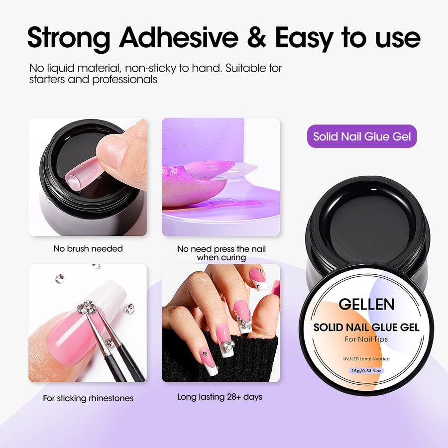 Gellen French Tips Gel Nail Kit - 240 Pcs Pink Almond, Salon Acrylic Nail Kits Including Gel Top Coat and Base Coat, UV Lamp, Solid Nail Glue Gel, Nail Charms for French Tip Manicure