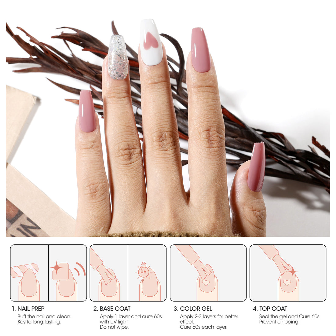 Gellen Nude Gel Nail Polish Set, 6 Colors Nude Warm Gel Polish, No Wipe Soak Off Glossy UV Gel for DIY Nail Art Salon Manicure, 10ml/0.33oz