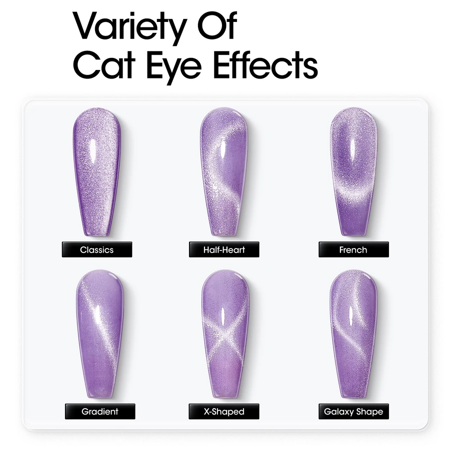 Gellen Cat Eye Gel Nail Polish Kit, 6 Colors Glitter Purple Cat Eye Gel Polish With Magnet, Soak off UV LED Nail Art Kit, Gifts for Women