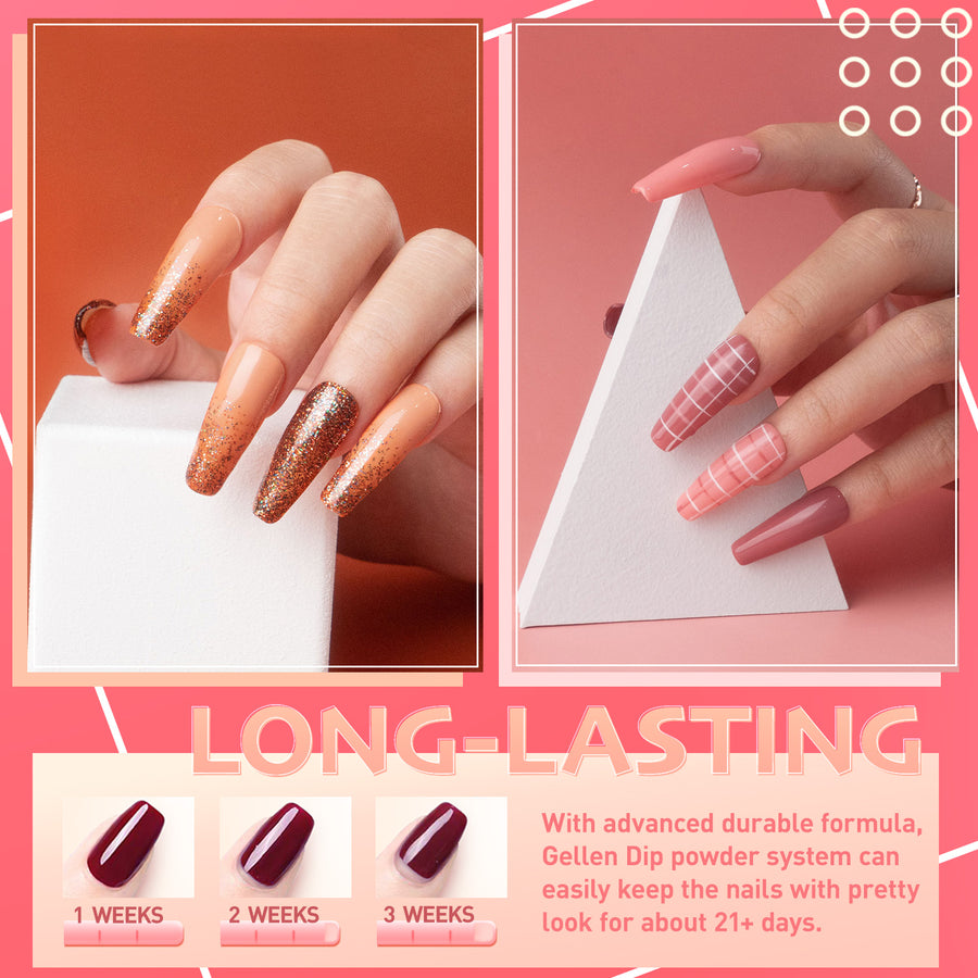 Gellen Dip Powder Nail Kit, 24 Colors Nude Pink Purple Blue Glitter Dip Nail Powder Kit, Nail Art All Season Series Dip Powder Set DIY Salon Home Gift for Women