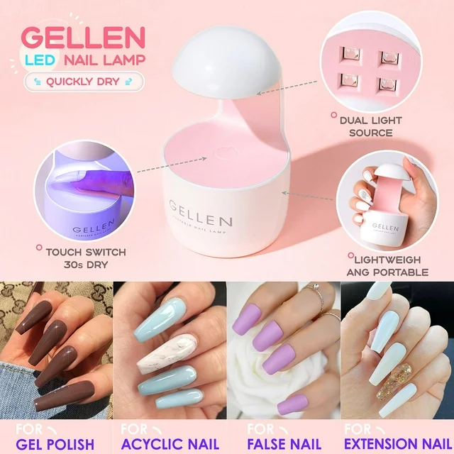 Gellen Nail Tips and Glue Gel Kit, False Nail Kit Easy Nail Extension Set with 240Pcs Full Matte Almond Gel Nail Tips, Nail Glue Base Gel and LED Nail Lamp