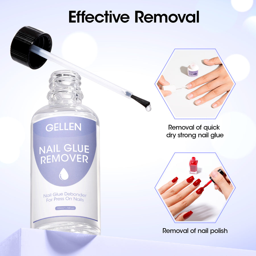 Gellen Nail Glue Remover for Press on Nails, 50ml Acetone-free Gentle Nail Glue Remover for Quick Dry Strong Nail Glue & Nail Polish & Fake Nail Tips Remover