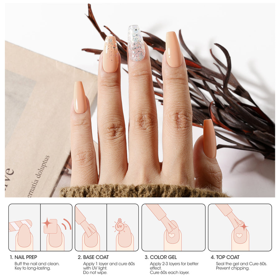 Gellen Cool Tone Gel Nail Polish Set, 6 Colors Brown Nude Pink Yellow Gel Polish, No Wipe Soak Off Glossy UV Gel for DIY Nail Art Salon Manicure, 10ml/0.33oz