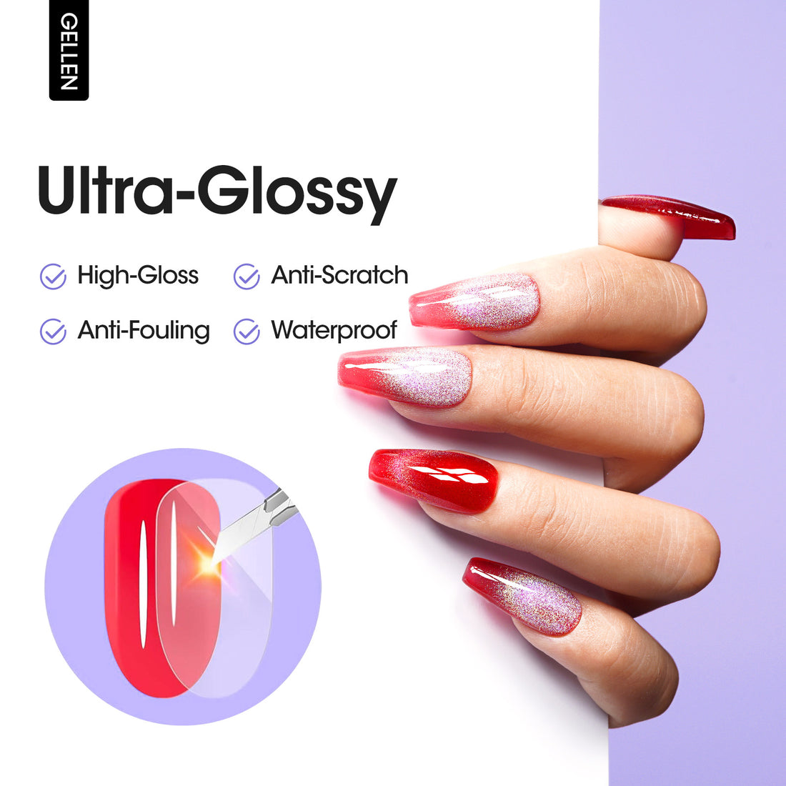 Gellen Gel Top Coat, 2Pcs 18ML Gel Polish Top Coat Soak Off UV Light Cured, Upgraded Crystal Glossy Top Coat Gel Nail Polish for Salon Nail Art Home Manicure