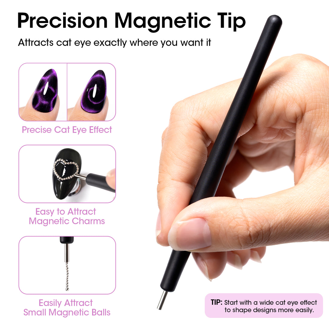 Gellen Cat Eye Magnet for Nails, Magnetic Nail Tool Kit with Double Ended Magnet Pen, Ball Magnets & French Tip Guide Plate for Cat Eye Gel Polish Nail Art