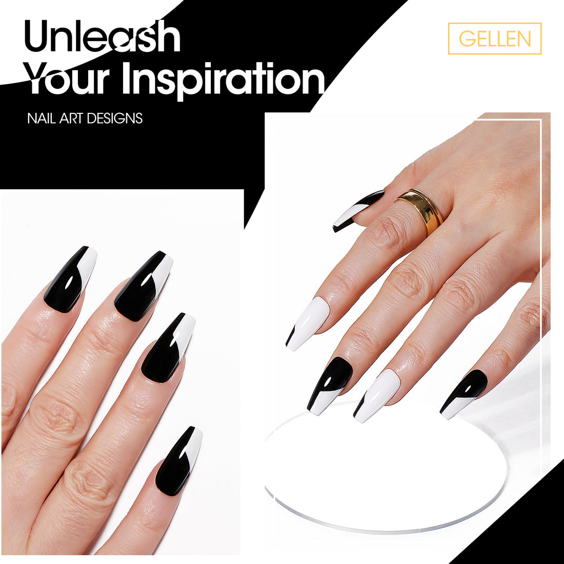 Gellen Gel Liner Nail Polish, 2 Colors Black White Nail Art Gel Nail Polish Set, Gel Polish Soak Off UV Cure Gel Built Thin Nail Brush Christmas Gifts for Women