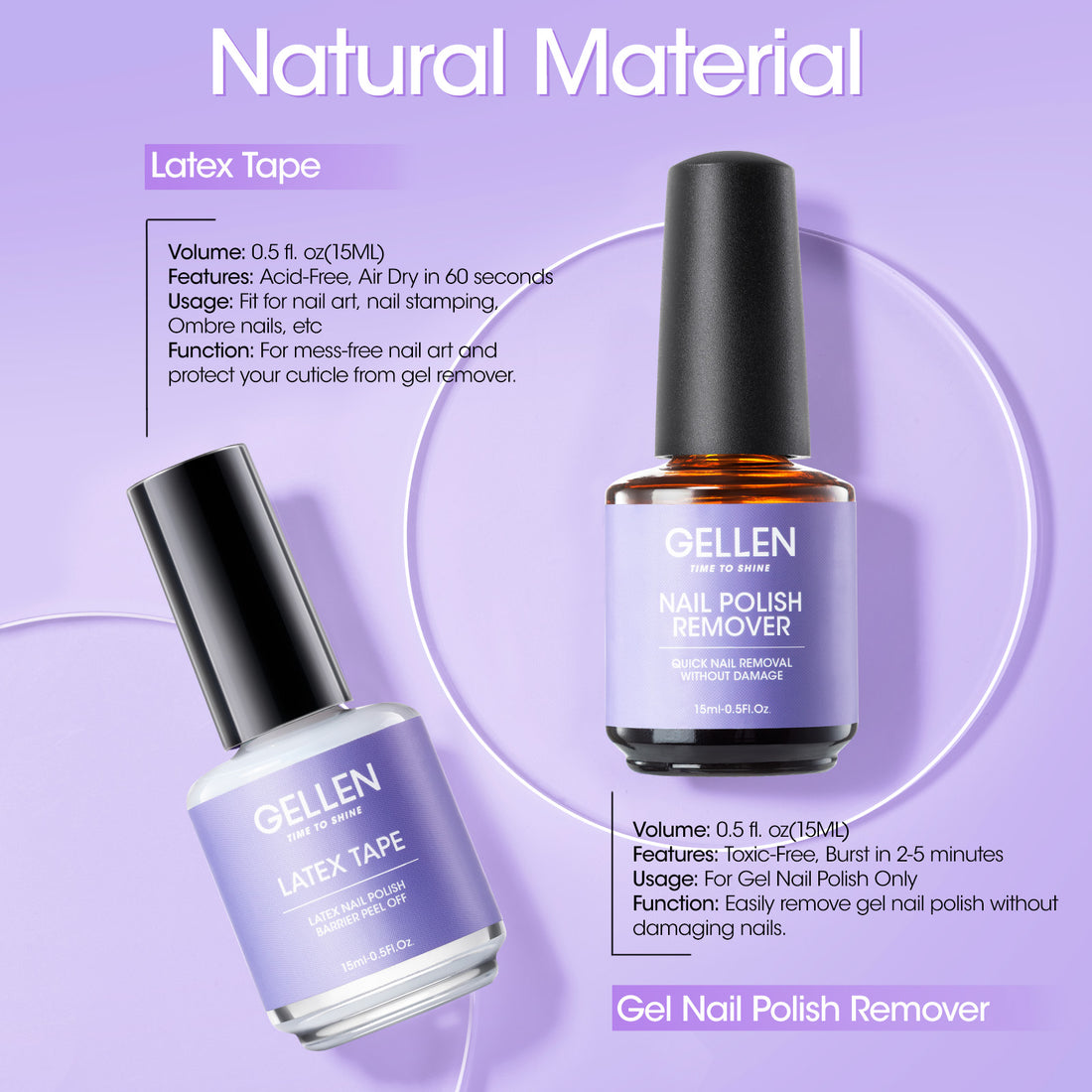 Gellen Gel Nail Polish Remover Kit, Gel Polish Remover for Nails with Latex Tape Peel off , Gel Polish Remover for Nails Strengthener Quick Effective Removal, 2Pcs 15ML