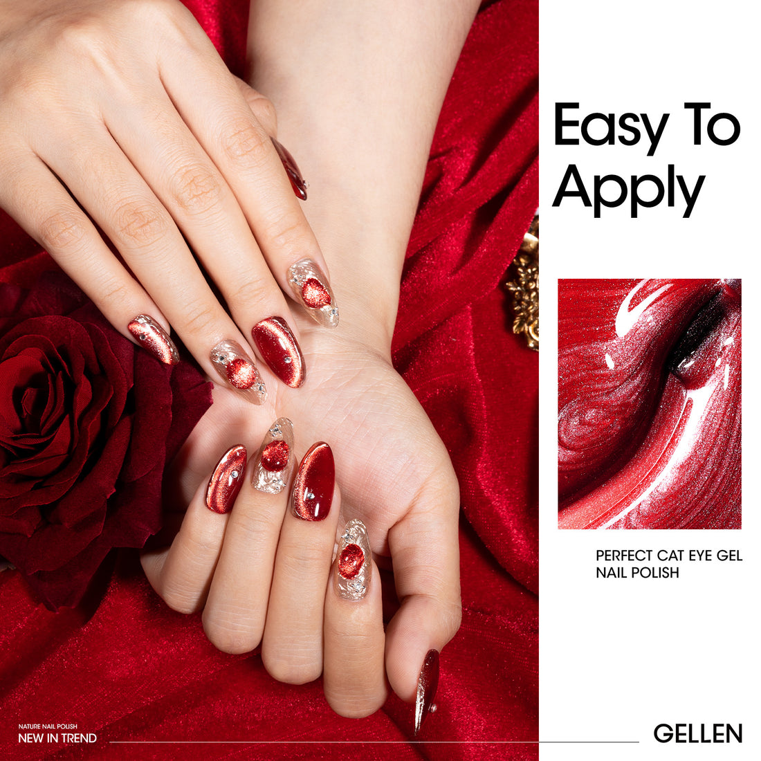 Gellen Cat Eye Gel Nail Polish Kit, 6 Colors Glitter Red Pink Cat Eye Gel Polish with Magnet, Soak off UV/LED Nail Gel Kit, Salon Nail Art Valentine Gifts for Women