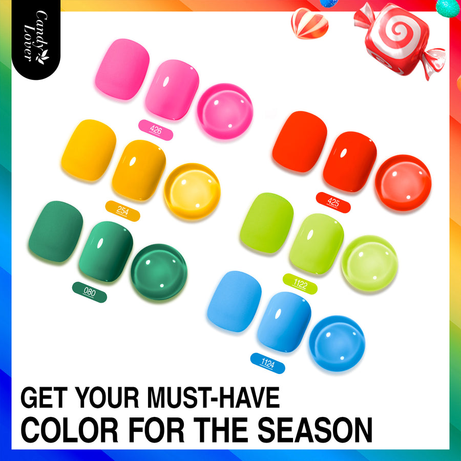 Candy Lover Nail Gel Polish, 6 Colors Bright Rainbow Gel Polish Set, Soak Off UV LED Needed Nail Gel Set, Nail Art Gift for Women DIY Manicure