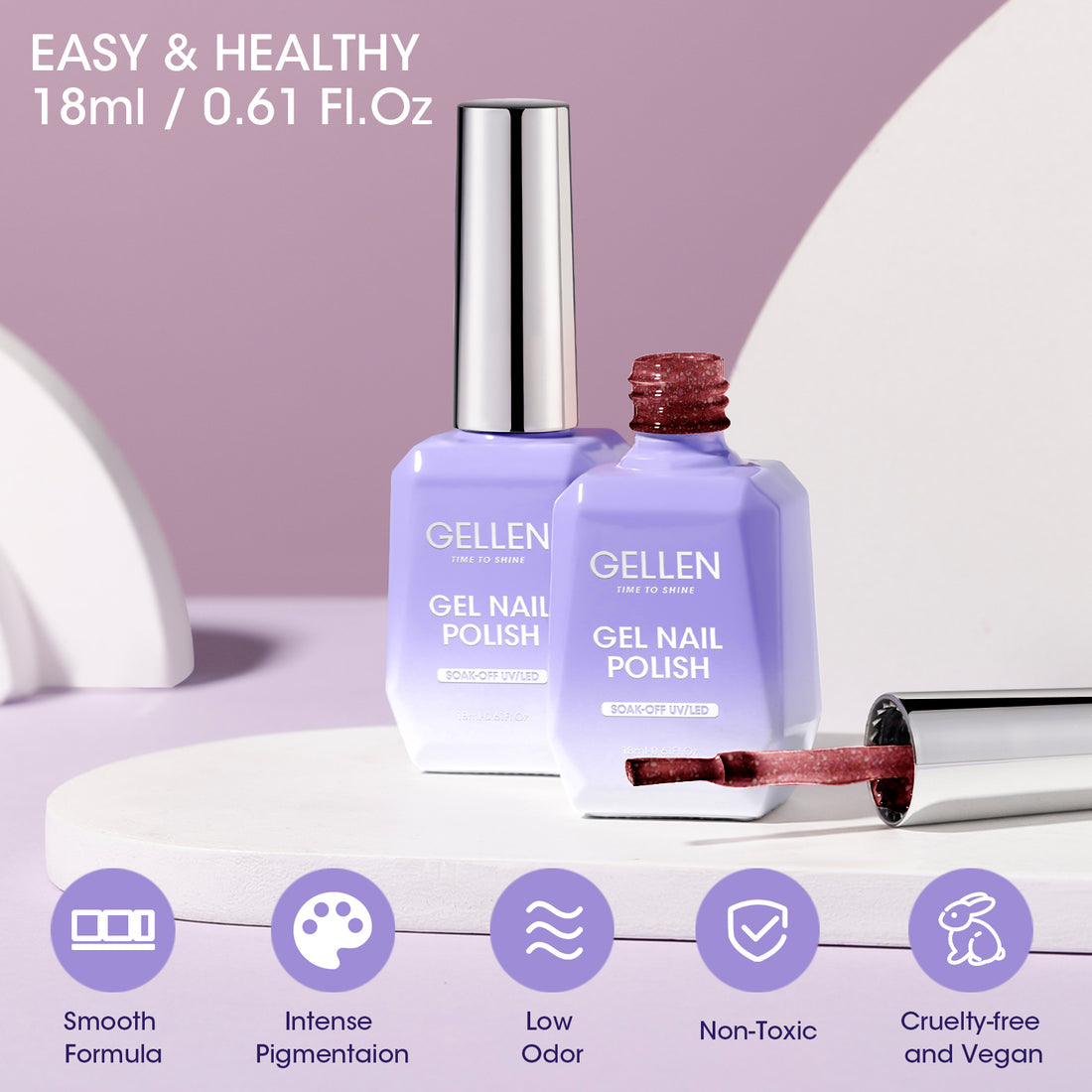 Gellen Glitter Gel Nail Polish, 18ml Burgundy Gel Polish No Wipe Soak Off Long Lasting Glossy UV Gel for Salon Manicure Nail Art, Christmas Gifts for Women Girls